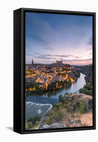 Spain, Castile?La Mancha, Toledo. City and River Tagus at Sunrise, High Angle View-Matteo Colombo-Framed Stretched Canvas