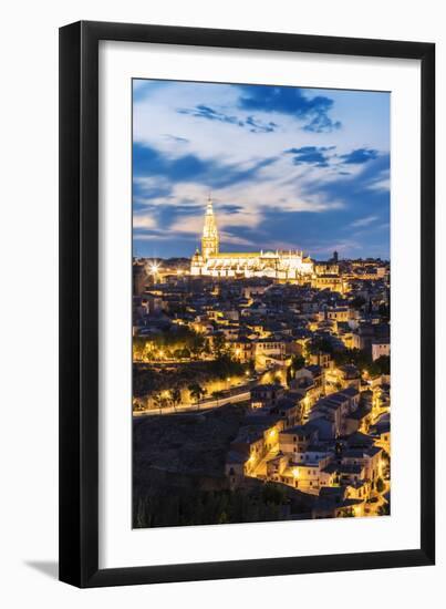 Spain, Castile–La Mancha, Toledo. City and the Cathedral at Dusk-Matteo Colombo-Framed Photographic Print