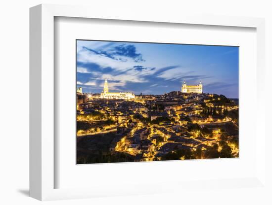 Spain, Castile–La Mancha, Toledo. City with the Cathedral and the Alcazar at Dusk-Matteo Colombo-Framed Photographic Print