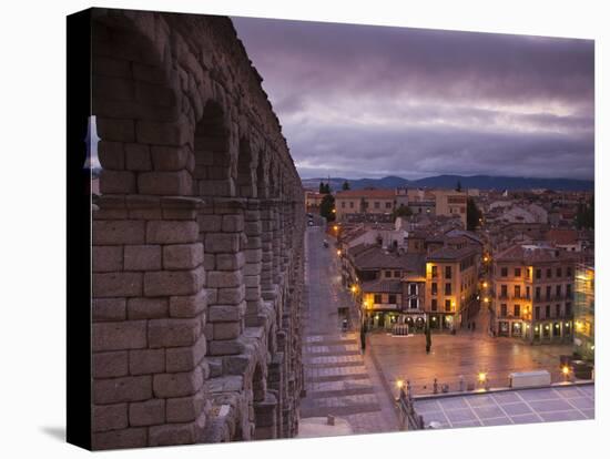 Spain, Castilla Y Leon Region, Segovia Province, Segovia, Town View over Plaza Azoguejo with El Acu-Walter Bibikow-Stretched Canvas