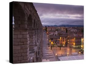 Spain, Castilla Y Leon Region, Segovia Province, Segovia, Town View over Plaza Azoguejo with El Acu-Walter Bibikow-Stretched Canvas