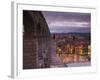 Spain, Castilla Y Leon Region, Segovia Province, Segovia, Town View over Plaza Azoguejo with El Acu-Walter Bibikow-Framed Photographic Print