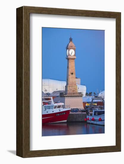 Spain, Catalonia, Barcelona, Harbour, Ccastle Tower, Ships, Dusk-Rainer Mirau-Framed Photographic Print