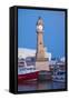 Spain, Catalonia, Barcelona, Harbour, Ccastle Tower, Ships, Dusk-Rainer Mirau-Framed Stretched Canvas