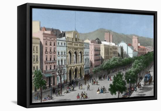 Spain. Catalonia. Barcelona. Lithography. La Rambla and the Gran Teatro Del Liceo (Opera House)-null-Framed Stretched Canvas