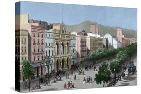 Spain. Catalonia. Barcelona. Lithography. La Rambla and the Gran Teatro Del Liceo (Opera House)-null-Stretched Canvas