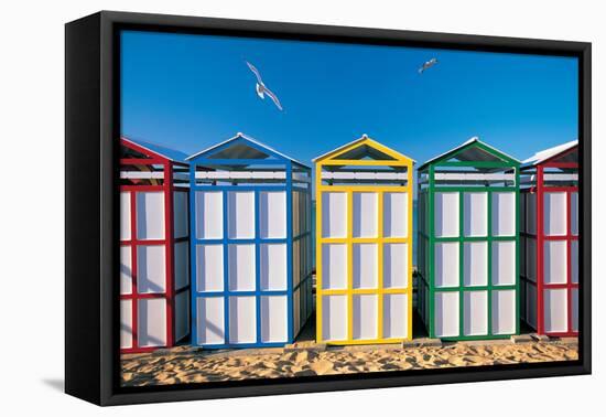 Spain, Costa Brava, Beach Huts-Peter Adams-Framed Stretched Canvas
