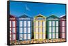 Spain, Costa Brava, Beach Huts-Peter Adams-Framed Stretched Canvas