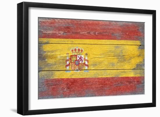 Spain Country Flag - Barnwood Painting-Lantern Press-Framed Art Print