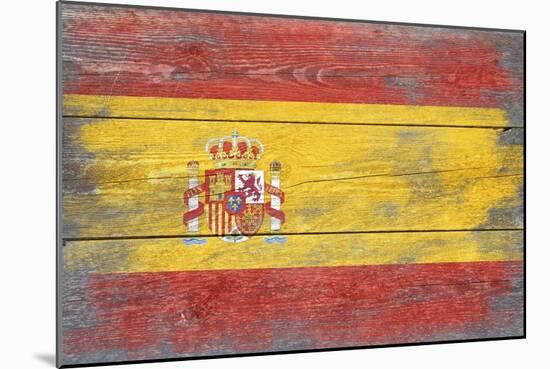 Spain Country Flag - Barnwood Painting-Lantern Press-Mounted Art Print