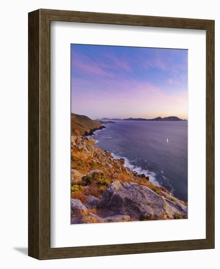 Spain, Galicia, Cangas, Yacht Sailing in Sea at Dusk-Shaun Egan-Framed Photographic Print