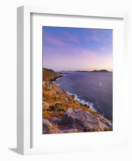 Spain, Galicia, Cangas, Yacht Sailing in Sea at Dusk-Shaun Egan-Framed Photographic Print