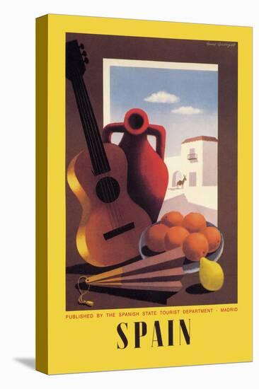 Spain: Guitar and Oranges-null-Stretched Canvas