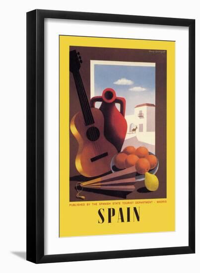 Spain: Guitar and Oranges-null-Framed Art Print