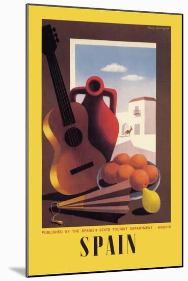 Spain: Guitar and Oranges-null-Mounted Art Print