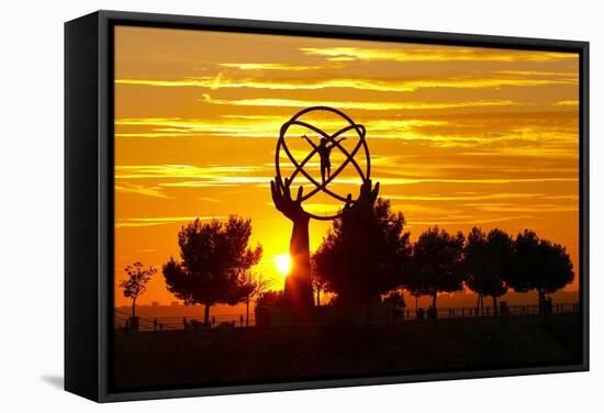 Spain, Madrid, Airport, Barajas, Viewpoint, Monument, Sunset-Chris Seba-Framed Stretched Canvas