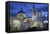 Spain, Madrid, Cathedral Nuestra Senora De Alpudena, Twilight-Chris Seba-Framed Stretched Canvas