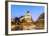 Spain, Madrid. Cityscape at Dusk with Famous Metropolis Building-Matteo Colombo-Framed Photographic Print