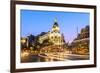 Spain, Madrid. Cityscape at Dusk with Famous Metropolis Building-Matteo Colombo-Framed Photographic Print