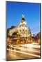 Spain, Madrid. Cityscape at Dusk with Famous Metropolis Building-Matteo Colombo-Mounted Photographic Print