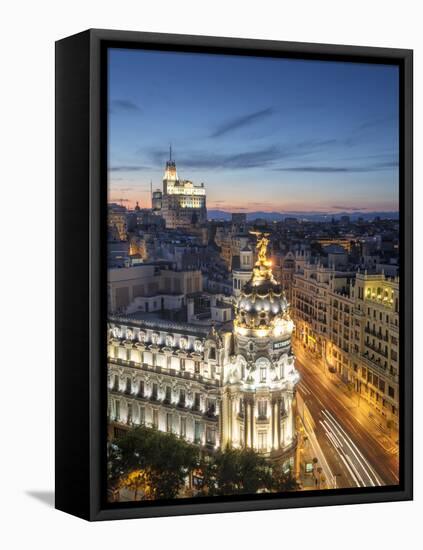 Spain, Madrid, Metropolis Building and Gran Via-Michele Falzone-Framed Stretched Canvas