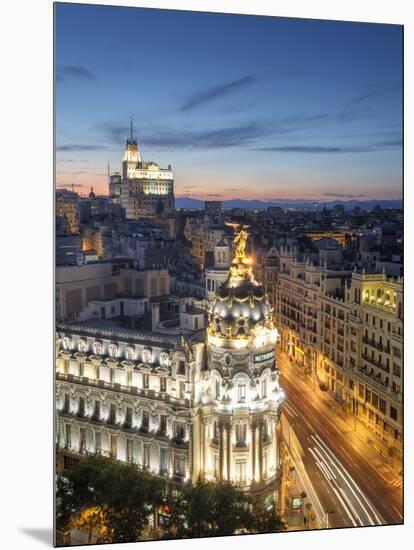 Spain, Madrid, Metropolis Building and Gran Via-Michele Falzone-Mounted Photographic Print