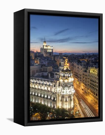 Spain, Madrid, Metropolis Building and Gran Via-Michele Falzone-Framed Stretched Canvas