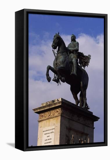 Spain, Madrid, Plaza De Oriente, Equestrian Statue Monument to Philip IV of Spain-Pietro Tacca-Framed Stretched Canvas