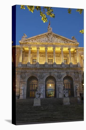 Spain, Madrid, State Archive, National-Library, Illuminates, Outside, Twilight-Chris Seba-Stretched Canvas