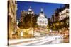 Spain, Madrid. Street View with Metropolis Building and Light Trails-Matteo Colombo-Stretched Canvas