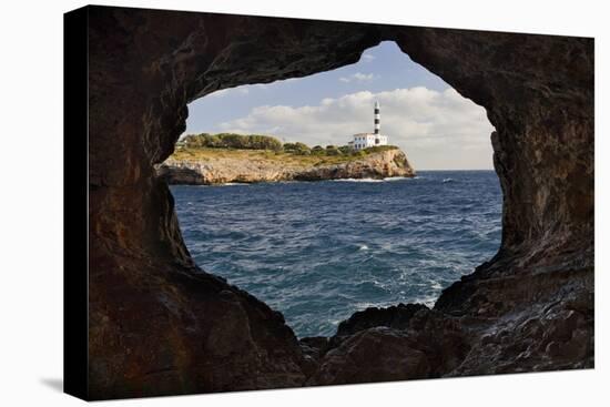Spain, Mallorca, East Coast, Lighthouse of Portocolom, Punta De S'Homonet, Rock Hole-Rainer Mirau-Stretched Canvas