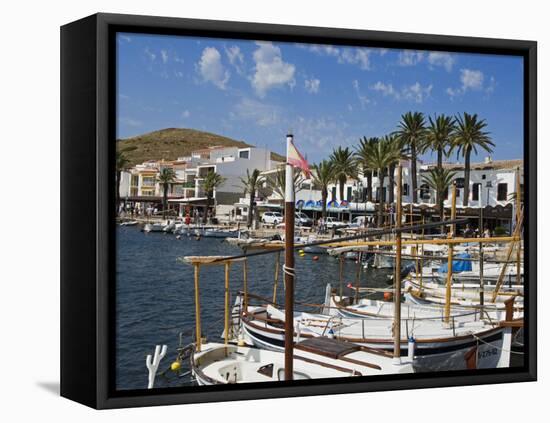 Spain, Menorca; Boats Moored in the Harbour of the Fishing Village of Fornells-John Warburton-lee-Framed Stretched Canvas