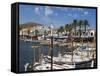 Spain, Menorca; Boats Moored in the Harbour of the Fishing Village of Fornells-John Warburton-lee-Framed Stretched Canvas