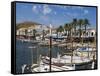 Spain, Menorca; Boats Moored in the Harbour of the Fishing Village of Fornells-John Warburton-lee-Framed Stretched Canvas