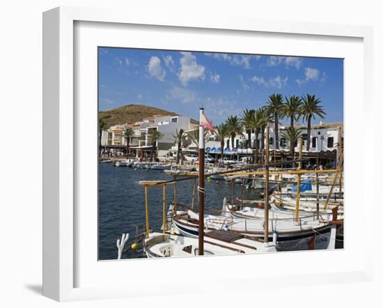 Spain, Menorca; Boats Moored in the Harbour of the Fishing Village of Fornells-John Warburton-lee-Framed Photographic Print