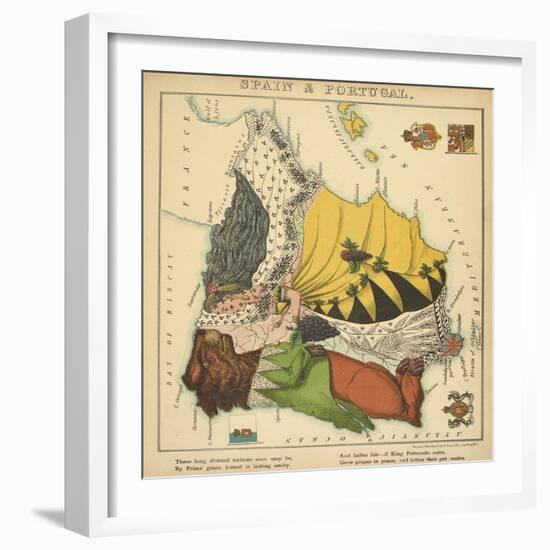 Spain & Portugal, Geographical Fun: Being Humourous Outlines of Various Countries, 1869-Lilian Lancaster-Framed Giclee Print