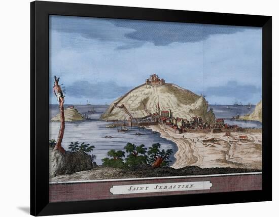 Spain. San Sebastian or Donostia. Santa Clara Island. Map. Late 16th Century - 17th Century-null-Framed Premium Giclee Print