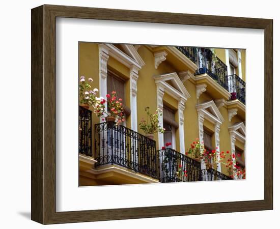Spain, Sevilla, Andalucia Geraniums hang over iron balconies of traditional houses-Merrill Images-Framed Photographic Print