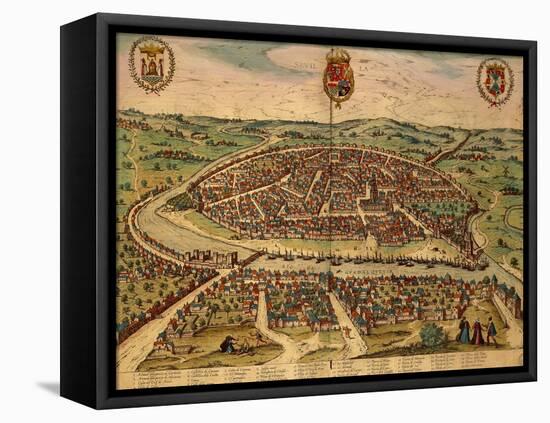 Spain, Seville, View of the City, Color Engraving from Civitates Orbis Terrarum-null-Framed Stretched Canvas