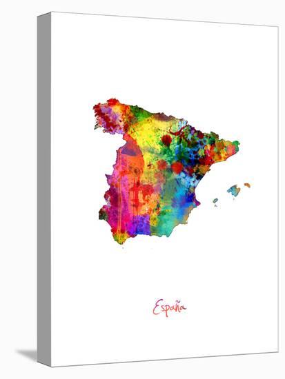 Spain Watercolor Map-Michael Tompsett-Stretched Canvas