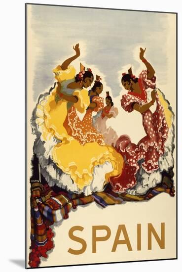 Spain - Women Dancing-null-Mounted Giclee Print