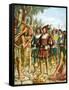 Spaniards Being Welcomed by a Indian Chief Who Offers Them Cakes, Fruit and Wine-Tancredi Scarpelli-Framed Stretched Canvas