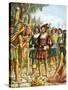 Spaniards Being Welcomed by a Indian Chief Who Offers Them Cakes, Fruit and Wine-Tancredi Scarpelli-Stretched Canvas