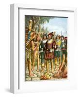 Spaniards Being Welcomed by a Indian Chief Who Offers Them Cakes, Fruit and Wine-Tancredi Scarpelli-Framed Giclee Print