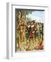 Spaniards Being Welcomed by a Indian Chief Who Offers Them Cakes, Fruit and Wine-Tancredi Scarpelli-Framed Giclee Print