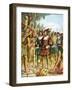 Spaniards Being Welcomed by a Indian Chief Who Offers Them Cakes, Fruit and Wine-Tancredi Scarpelli-Framed Giclee Print