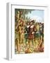 Spaniards Being Welcomed by a Indian Chief Who Offers Them Cakes, Fruit and Wine-Tancredi Scarpelli-Framed Giclee Print