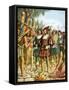 Spaniards Being Welcomed by a Indian Chief Who Offers Them Cakes, Fruit and Wine-Tancredi Scarpelli-Framed Stretched Canvas