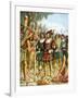 Spaniards Being Welcomed by a Indian Chief Who Offers Them Cakes, Fruit and Wine-Tancredi Scarpelli-Framed Giclee Print