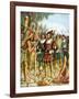 Spaniards Being Welcomed by a Indian Chief Who Offers Them Cakes, Fruit and Wine-Tancredi Scarpelli-Framed Giclee Print